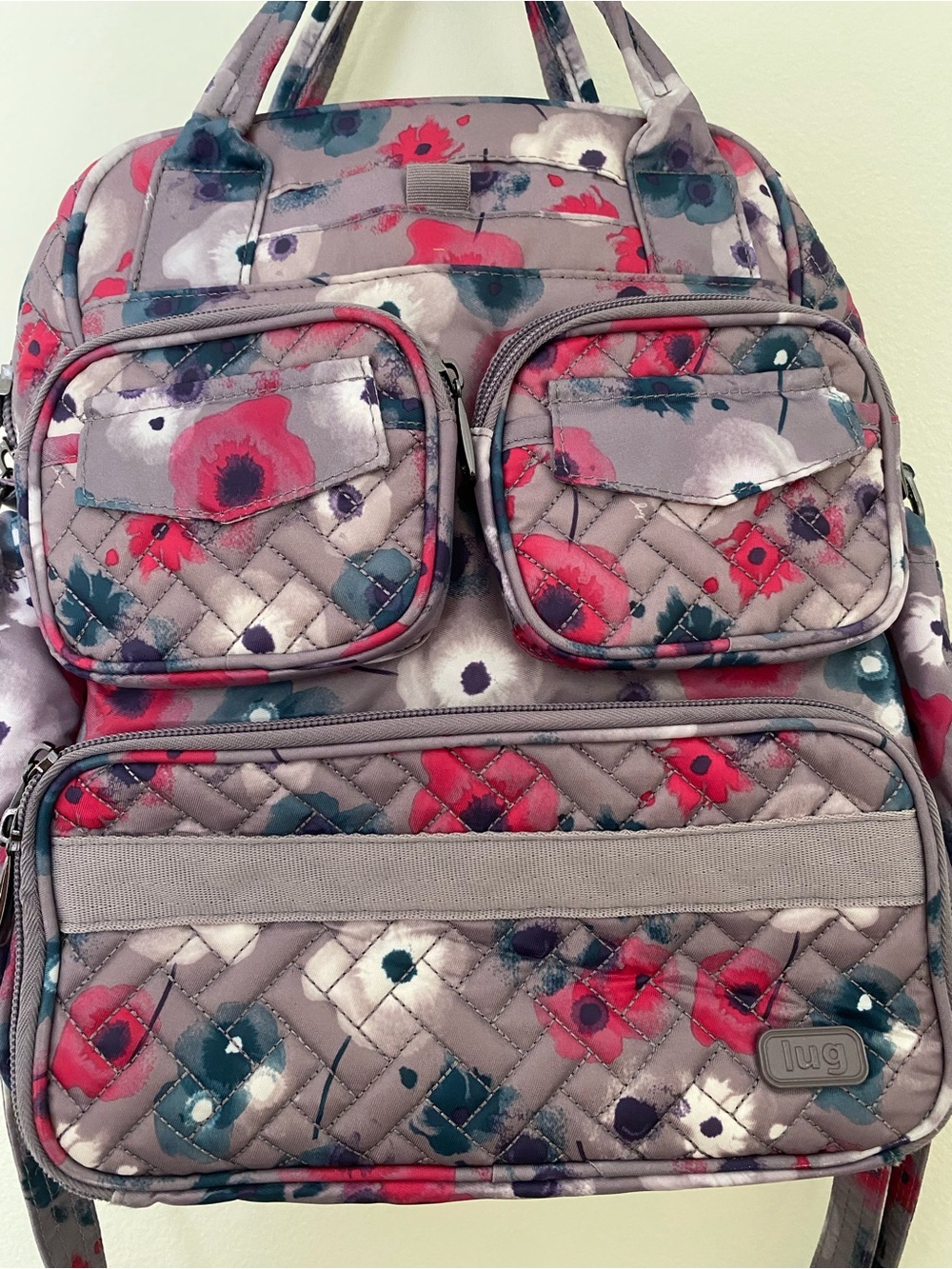lug Quilted Floral Tote - Pink, Gray, Teal